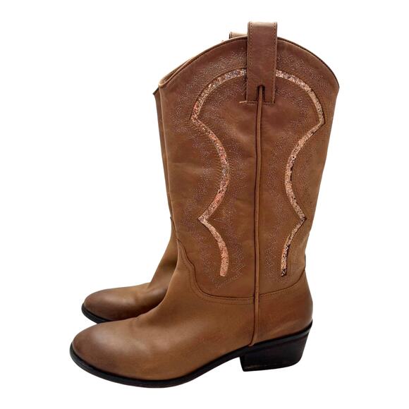 Reba Brown Genuine Leather Western Mid Calf Boots 9.5 M - Picture 1 of 13